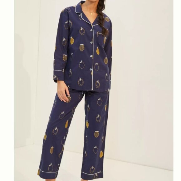 Anthropologie Women's Blue Lemon Drop Embroidered Pajama Set - Size S Small - Picture 1 of 8